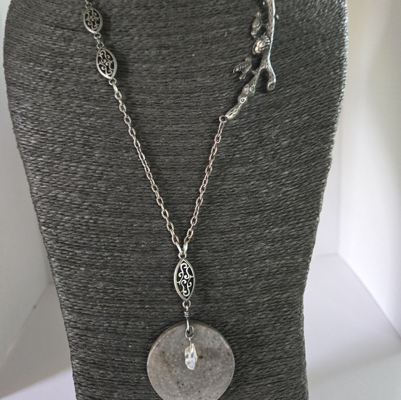 Vintage Pewter Crystal Intricate Long Necklace - Picture 1 of 9